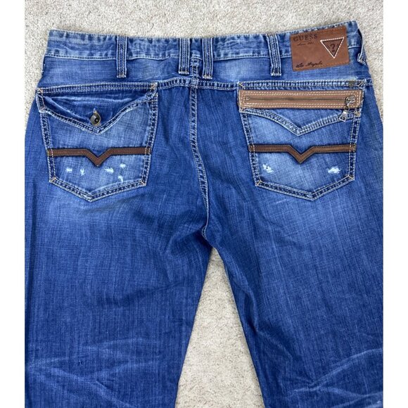 Vtg Guess Premium Rebel Jeans Men's 40x32 Straight Fit Blue Distressed Zip Poc - Picture 9 of 12